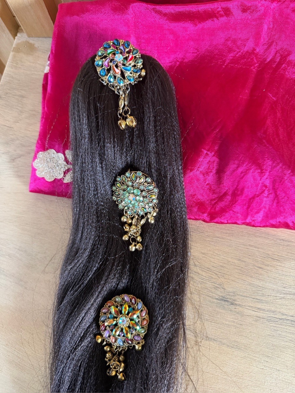 Gold-Tone Multi-Colored Floral Hair Pins - Women Accessories